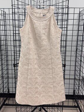 Ann Taylor Cream/White Iridescent Brocade Sleeveless Dress Size 8